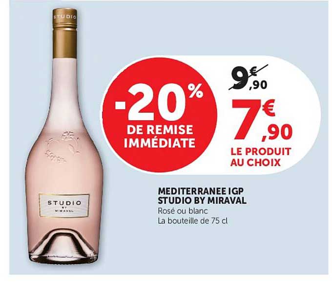 MEDITERRANEE IGP STUDIO BY MIRAVAL Rosé ou blanc La bouteille de 75 cl