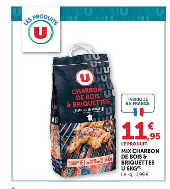 MIX CHARBON DE BOIS & BRIQUETTES U 6KG