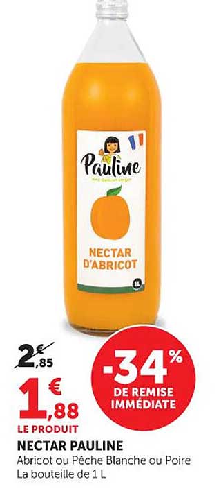 NECTAR PAULINE Abricot ou Pêche Blanche ou Poire La bouteille de 1 L