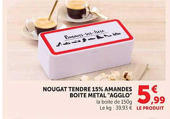 NOUGAT TENDRE 15% AMANDES BOITE METAL "AGGLO"