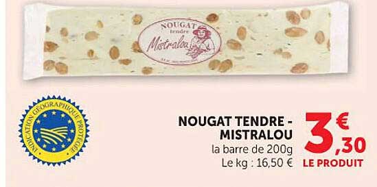 NOUGAT TENDRE - MISTRALOU la barre de 200g