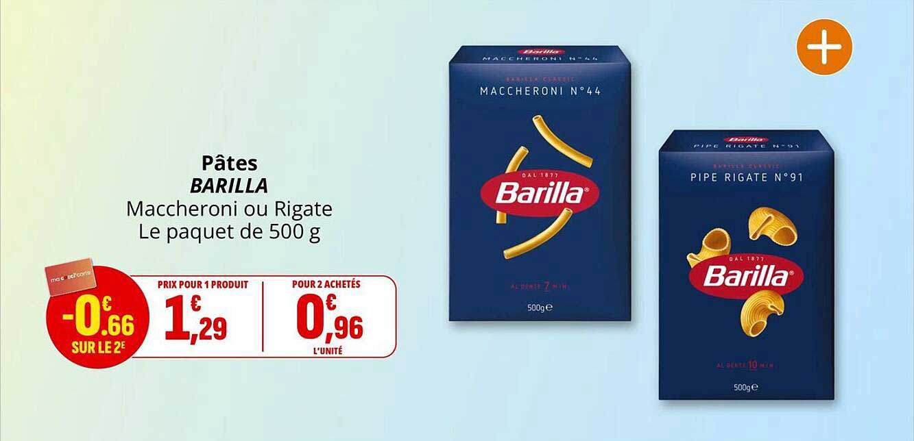 Pâtes BARILLA Maccheroni ou Rigate Le paquet de 500 g