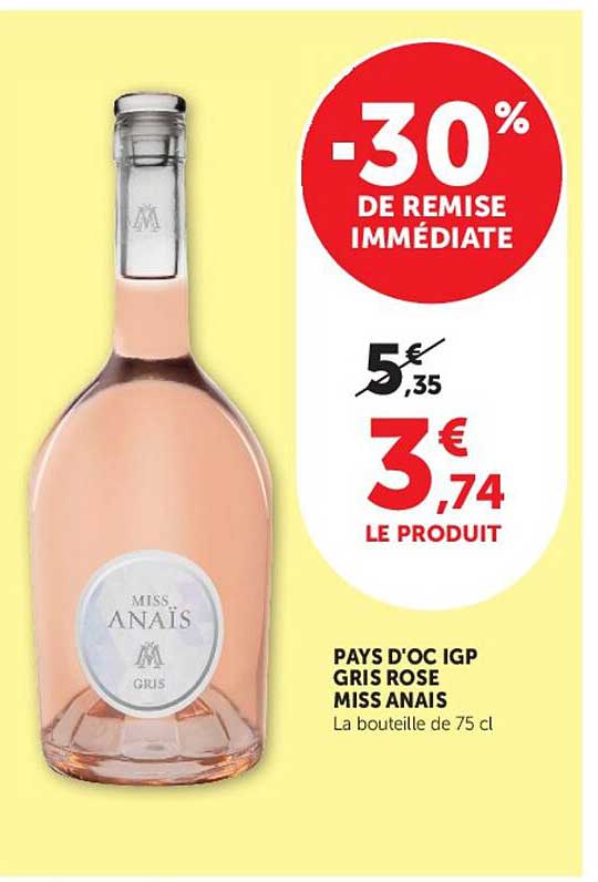 PAYS D'OC IGP GRIS ROSÉ MISS ANAIS La bouteille de 75 cl