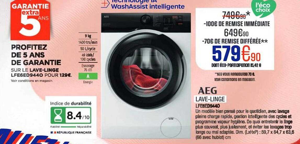 PROFITEZ DE 5 ANS DE GARANTIE SUR LE LAVE-LINGE LFE6ED9440 POUR 129€