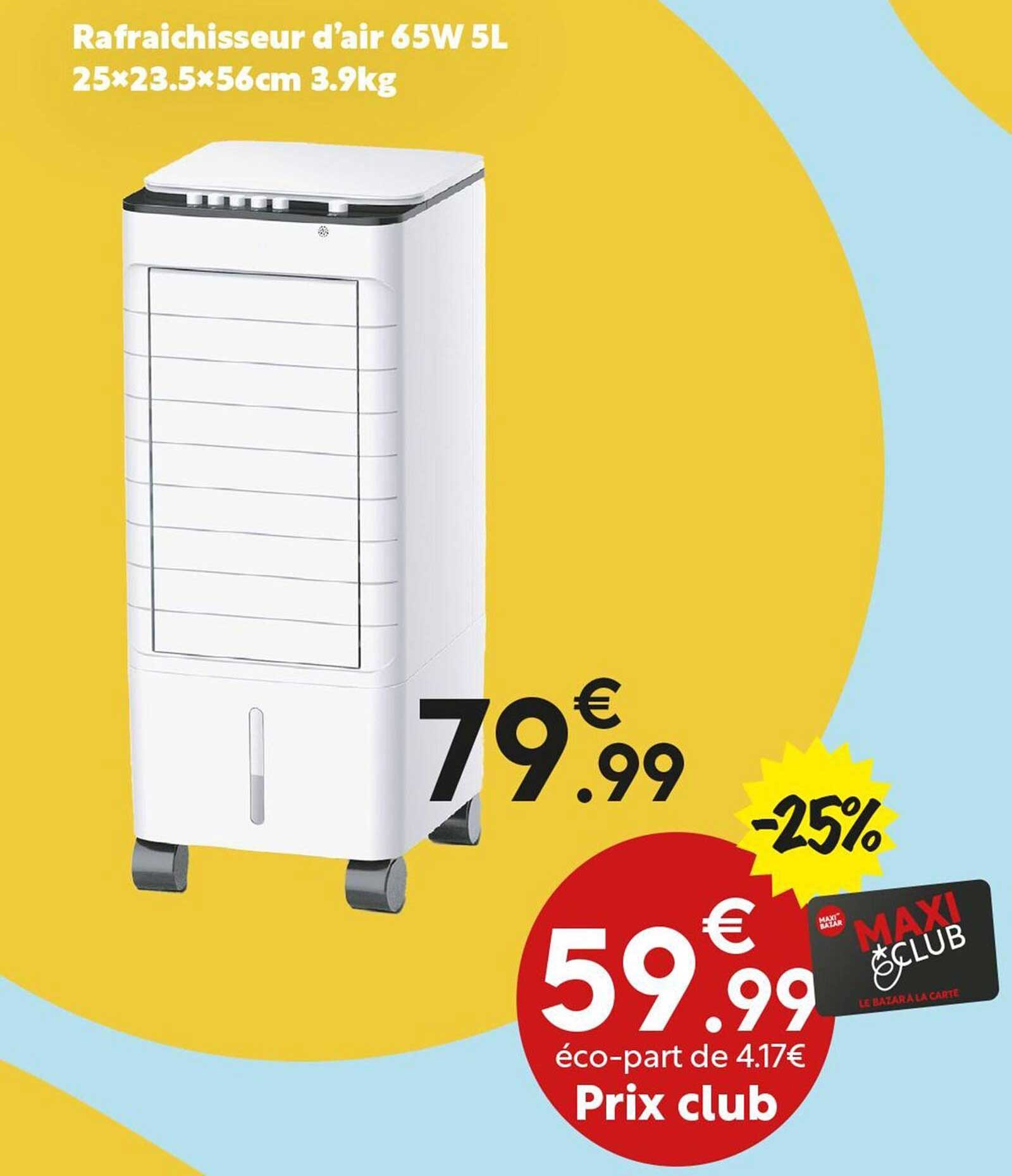 Rafraîchisseur d’air 65W 5L 25×23.5×56cm 3.9kg