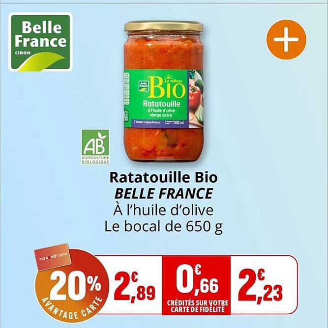 Ratatouille Bio BELLE FRANCE À l’huile d’olive Le bocal de 650 g