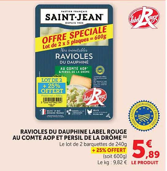 RAVIOLES DU DAUPHINE LABEL ROUGE AU COMTE AOP ET PERSIL DE LA DRÔME