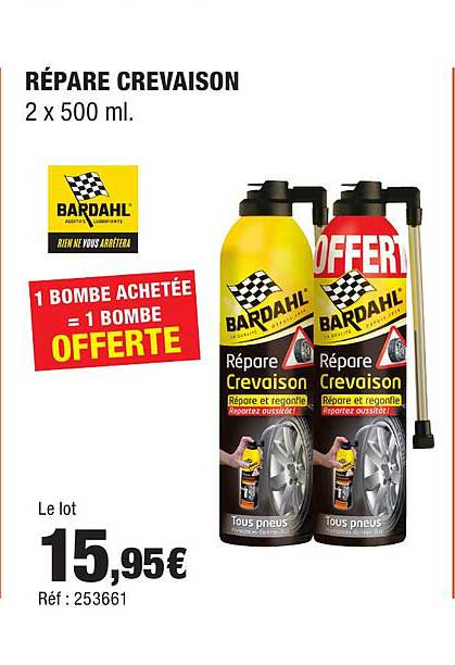 RÉPARE CREVAISON 2 x 500 ml. 1 BOMBE ACHETÉE = 1 BOMBE OFFERTE