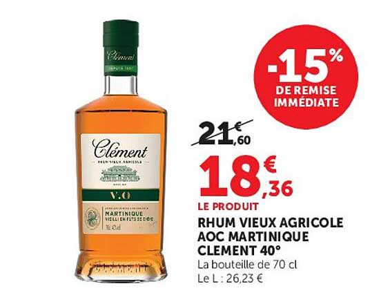 RHUM VIEUX AGRICOLE AOC MARTINIQUE CLEMENT 40°