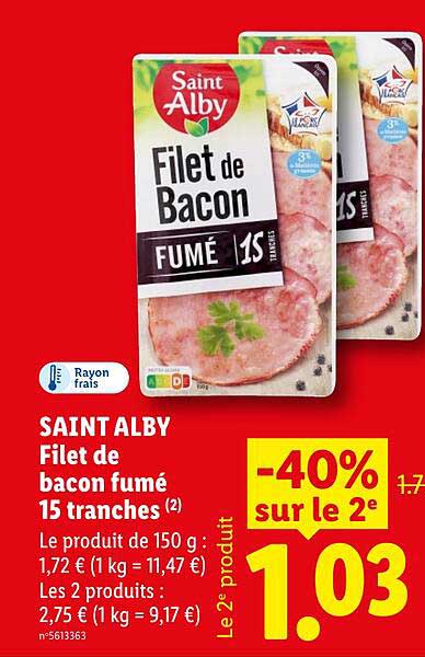 SAINT ALBY Filet de bacon fumé 15 tranches