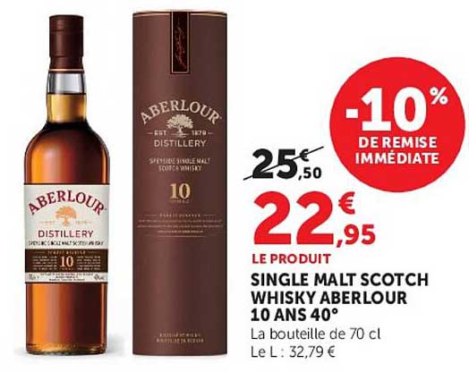 SINGLE MALT SCOTCH WHISKY ABERLOUR 10 ANS 40°