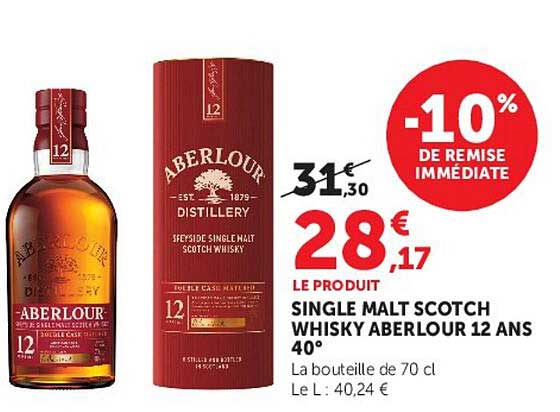 SINGLE MALT SCOTCH WHISKY ABERLOUR 12 ANS 40°