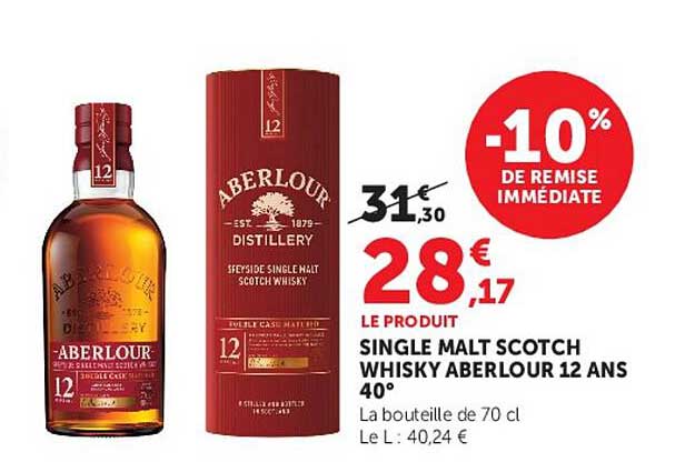 SINGLE MALT SCOTCH WHISKY ABERLOUR 12 ANS 40°