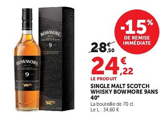 SINGLE MALT SCOTCH WHISKY BOWMORE 9 ANS 40°