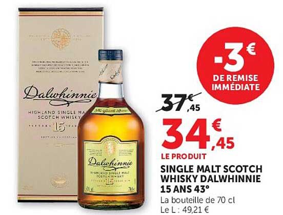 SINGLE MALT SCOTCH WHISKY DALWHINNIE 15 ANS 43°