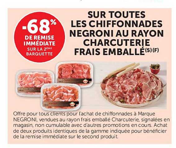 SUR TOUTES LES CHIFFONNADES NEGRONI AU RAYON CHARCUTERIE FRAIS EMBALLÉ(5)(F)