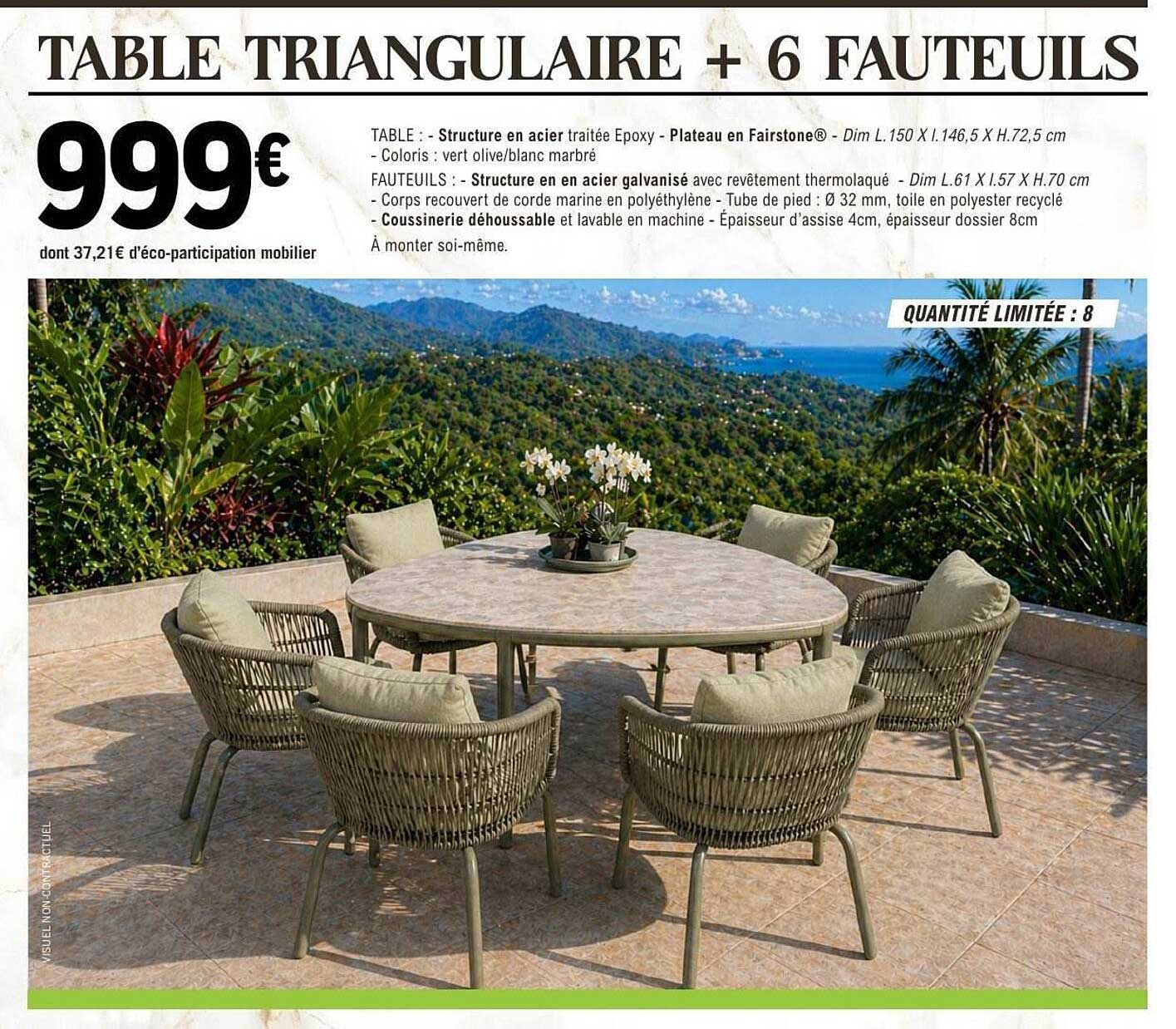 TABLE TRIANGULAIRE + 6 FAUTEUILS