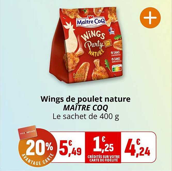 Wings de poulet nature MAÎTRE COQ Le sachet de 400 g