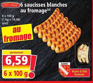 6 saucisses blanches au fromage