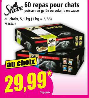 60 repas pour chats poisson en gelée ou volaille en sauce