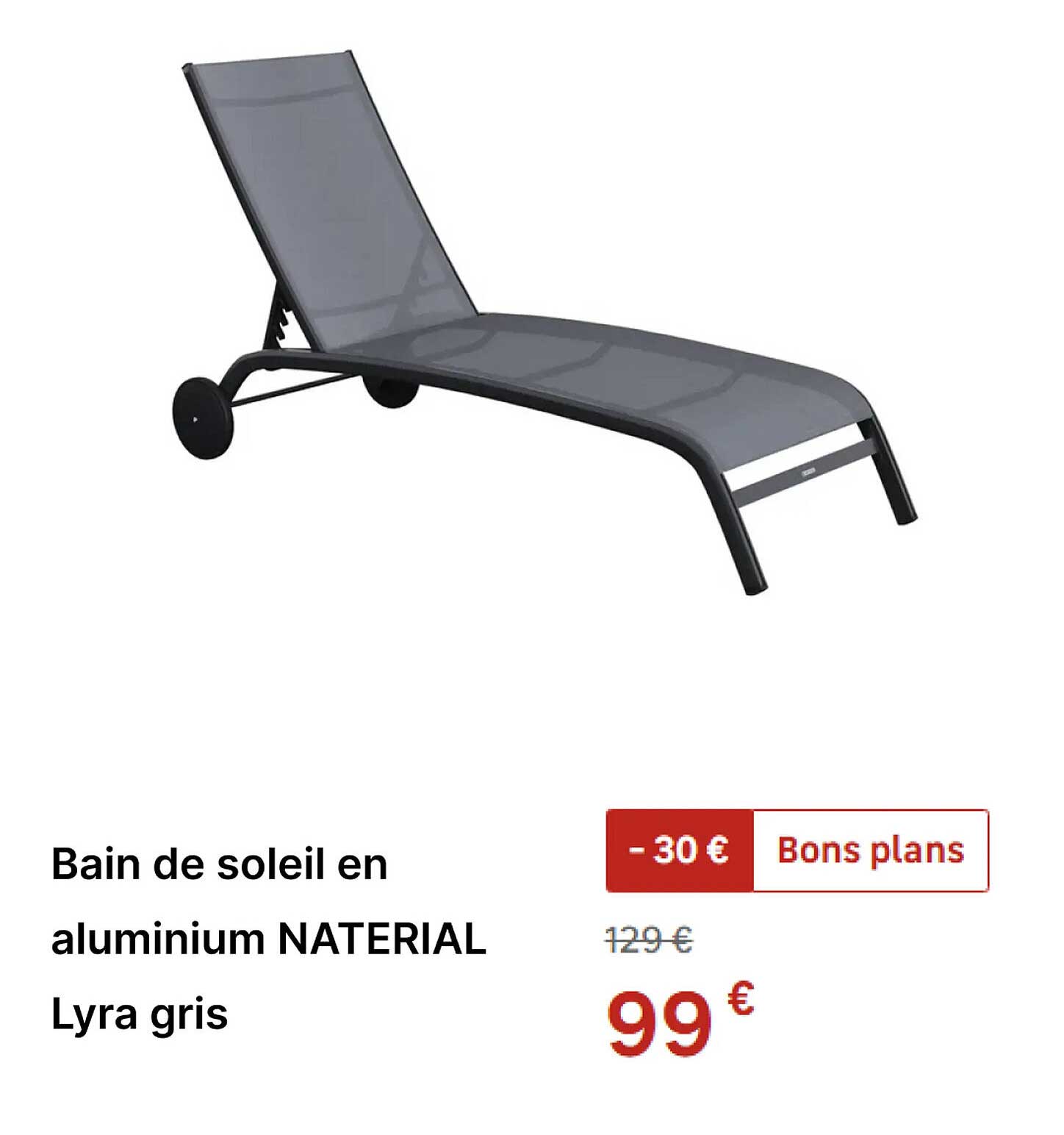 Bain de soleil en aluminium NATERIAL Lyra gris