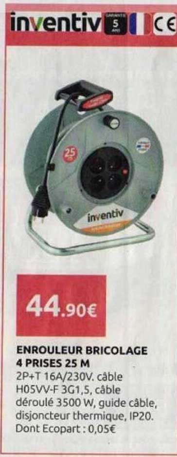 ENROULEUR BRICOLAGE 4 PRISES 25 M