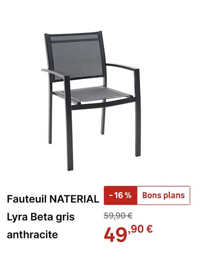 Fauteuil NATERIAL Lyra Beta gris anthracite