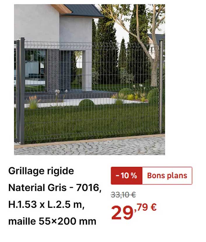 Grillage rigide Naterial Gris - 7016, H.1.53 x L.2.5 m, maille 55×200 mm