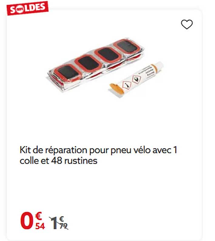 Kit de réparation pour pneu vélo avec 1 colle et 48 rustines