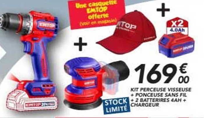 KIT PERCEUSE VISSEUSE + PONCEUSE SANS FIL + 2 BATTERIES 4AH + CHARGEUR