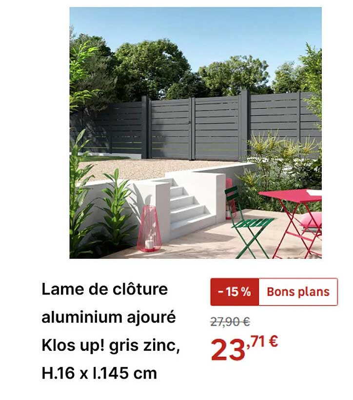 Lame de clôture aluminium ajouré Klos up! gris zinc, H.16 x L.145 cm