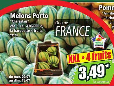 Melons Porto "Charentais" cat. 1 cal. 470/600 g, la barquette 4 fruits