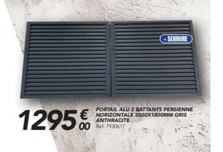 PORTAIL ALU 2 BATTANTS PERSIENNE HORIZONTALE 3500X1800MM GRIS ANTHRACITE
