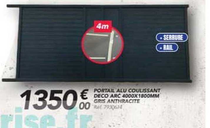 PORTAIL ALU COULISSANT DECO ARC 4000X1800MM GRIS ANTHRACITE