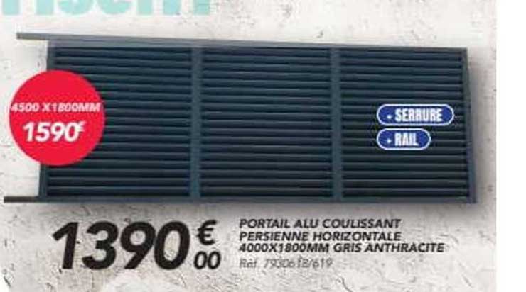 PORTAIL ALU COULISSANT PERSIENNE HORIZONTALE 4000X1800MM GRIS ANTHRACITE