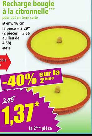 Recharge bougie à la citronnelle*** pour pot en terre cuite
