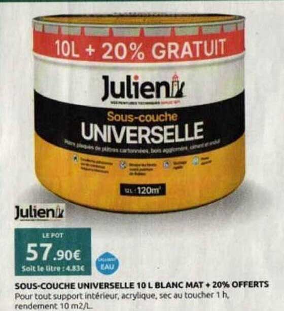 SOUS-COUCHE UNIVERSELLE 10 L BLANC MAT + 20% OFFERTS