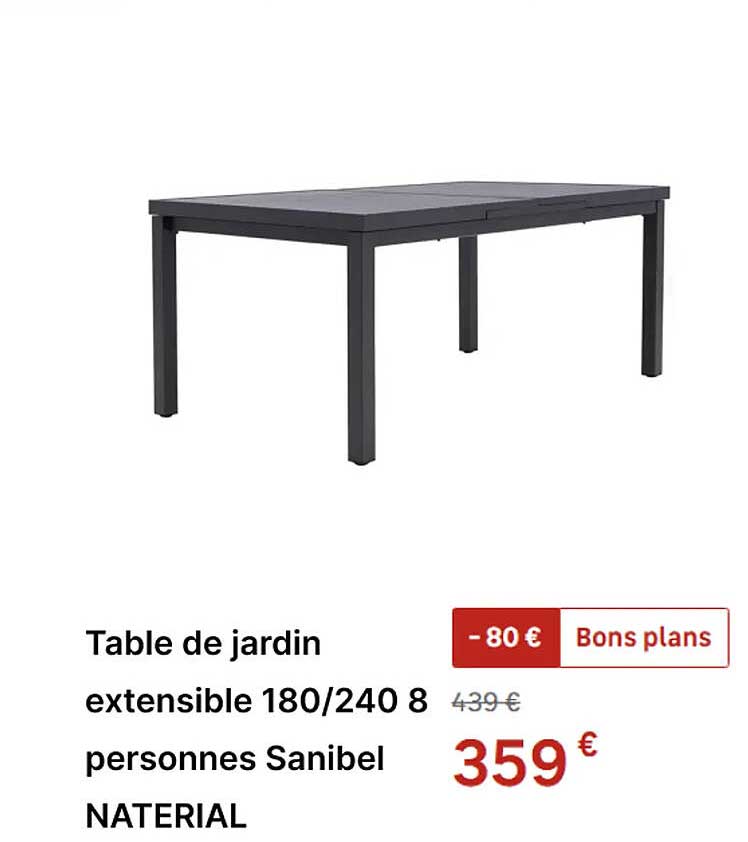 Table de jardin extensible 180/240 8 personnes Sanibel