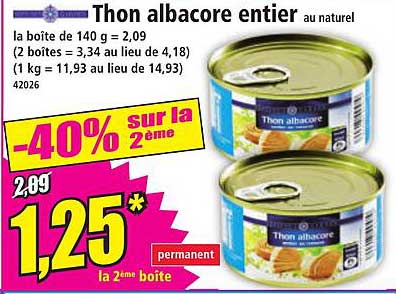Thon albacore entier au naturel