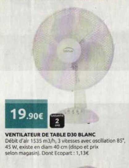 VENTILATEUR DE TABLE D30 BLANC