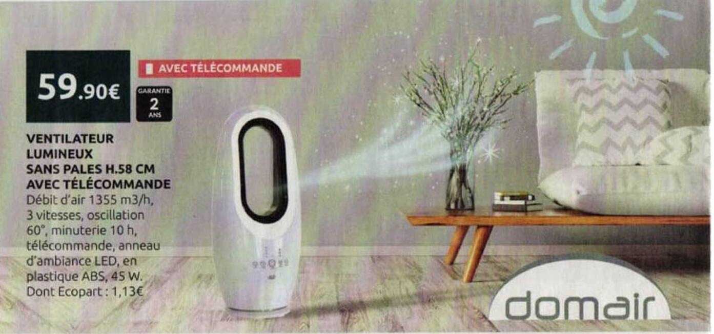 VENTILATEUR LUMINEUX SANS PALES H.58 CM AVEC TÉLÉCOMMANDÉ