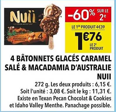 4 BÂTONNETS GLACÉS CARAMEL SALÉ & MACADAMIA D’AUSTRALIE NUII