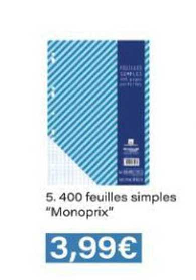 5. 400 feuilles simples "Monoprix"