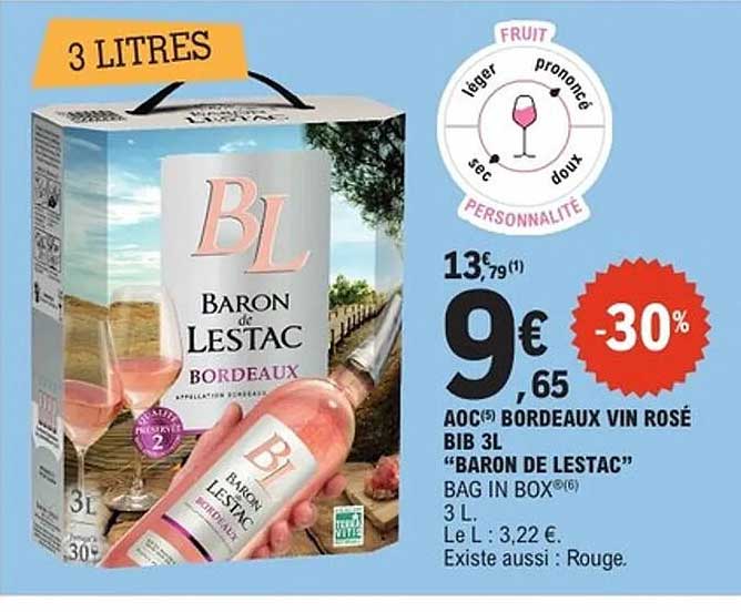 AOC BORDEAUX VIN ROSÉ BIB 3L "BARON DE LESTAC"