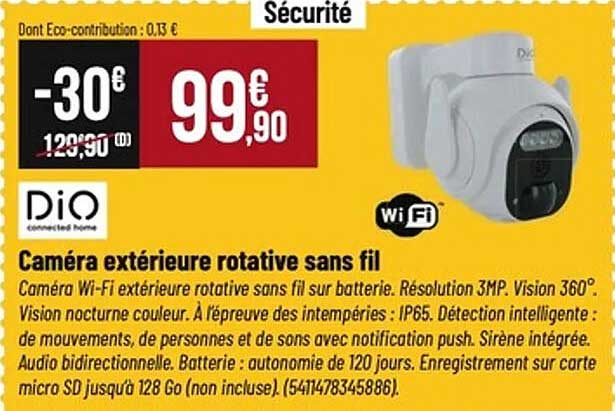 Caméra extérieure rotative sans fil