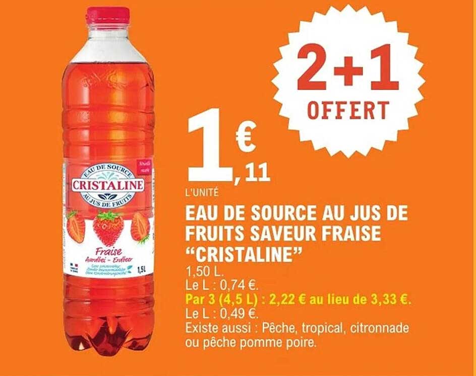 EAU DE SOURCE AU JUS DE FRUITS SAVEUR FRAISE "CRISTALINE"