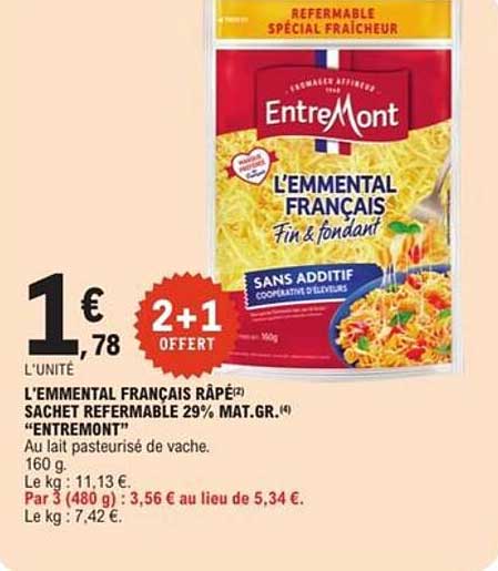 L'EMMENTAL FRANÇAIS RÂPÉ SACHET REFIRMABLE