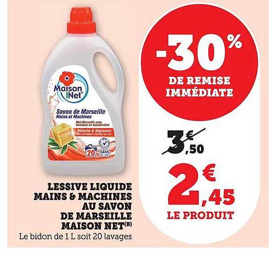 LESSIVE LIQUIDE MAINS & MACHINES AU SAVON DE MARSEILLE MAISON NET