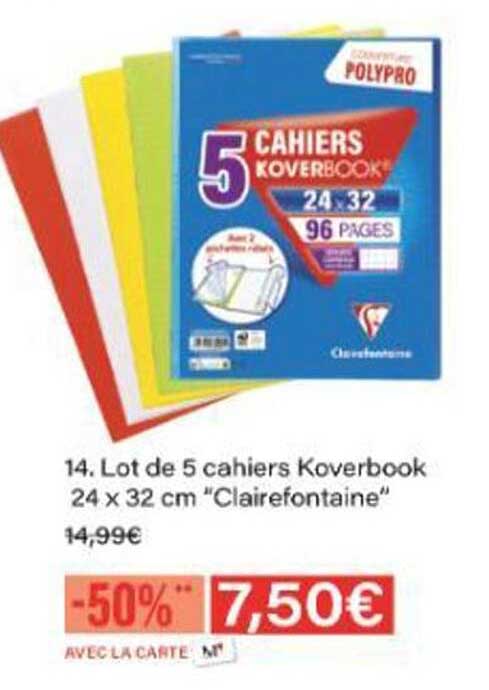 Lot de 5 cahiers Koverbook 24 x 32 cm "Clairefontaine"