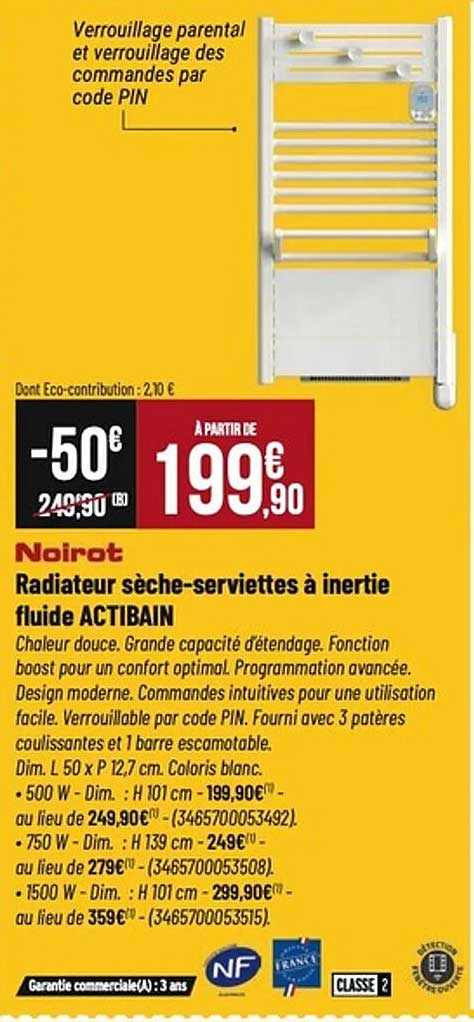 Radiateur sèche-serviettes à inertie fluide ACTIBAIN